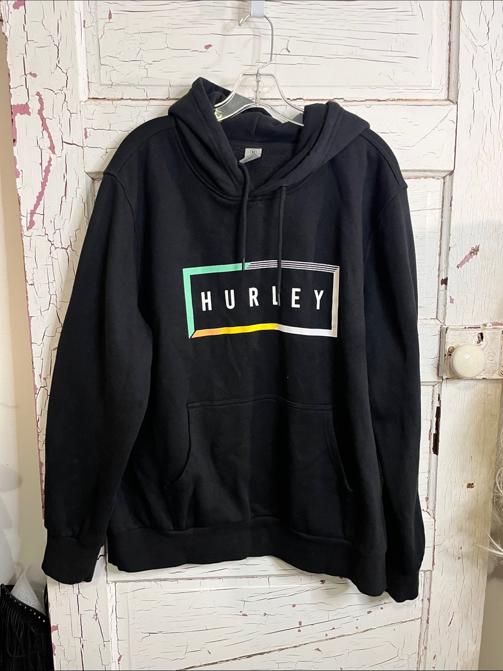 Hurley Black Pullover Hoodie with Multicolor Logo Sz XL